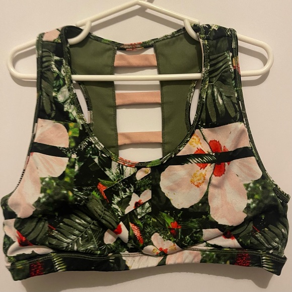 Floral Sports Bra with Tropical Print - Picture 2 of 3